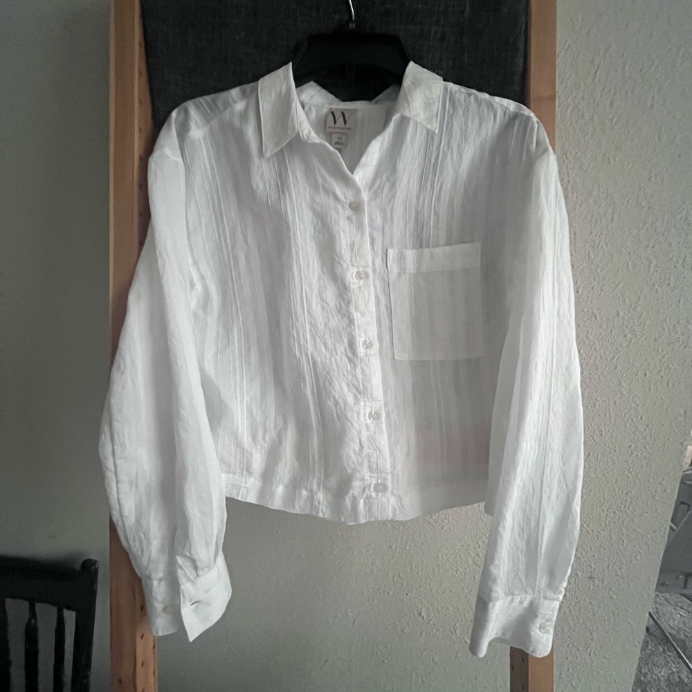 cropped white button down